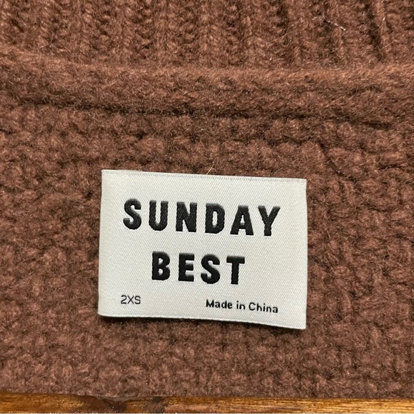 Aritzia Sunday Best Lottie Sweater Brown Wool Blend Crochet Squares Women’s 2XS - Picture 9 of 14